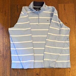 Vineyard Vines white and light blue striped 1/4 Zip-Up XXL